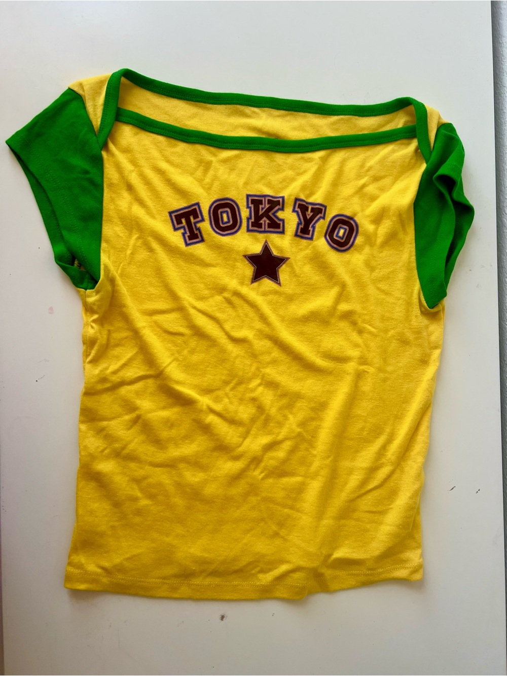 BDG Yellow Tee with Green Trim and Tokyo Graphic